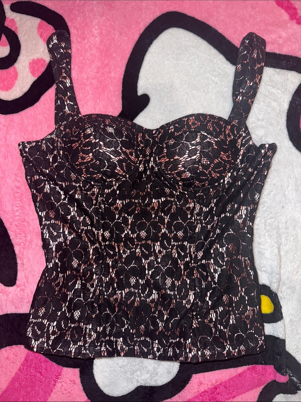 Black Lace Bustier Top with Blush Lining
